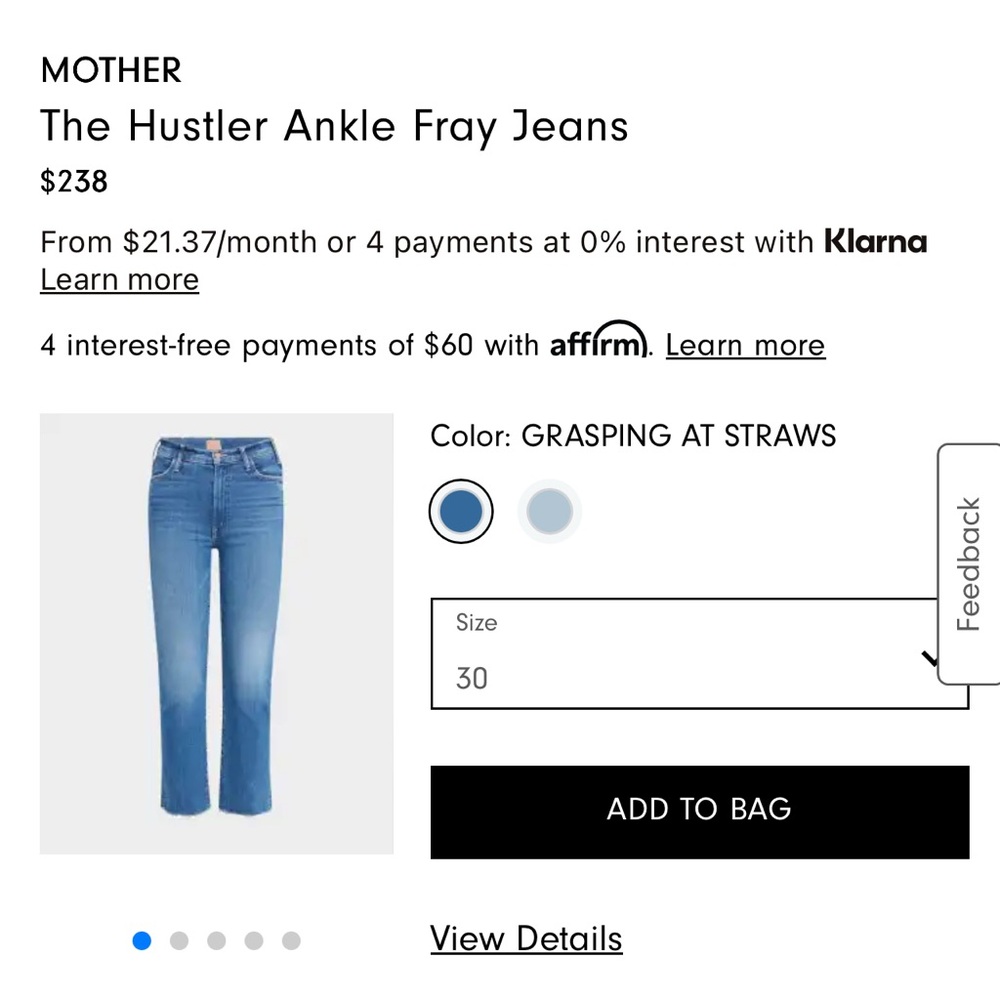 MOTHER Blue Ankle Cropped Jeans with Frayed Hem